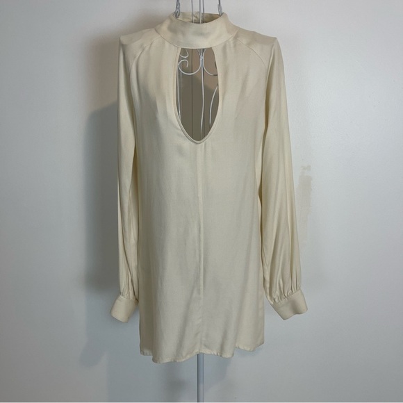 FOR LOVE & LEMONS Ivory Mini Dress Keyhole Plunge Open Back XS long sleeve rayon - Picture 5 of 8